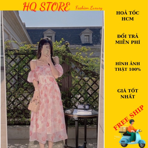 Đầm maxi 2s bẹt vai tay ngắn corset eo có lót kèm mút - Maxi HQ store