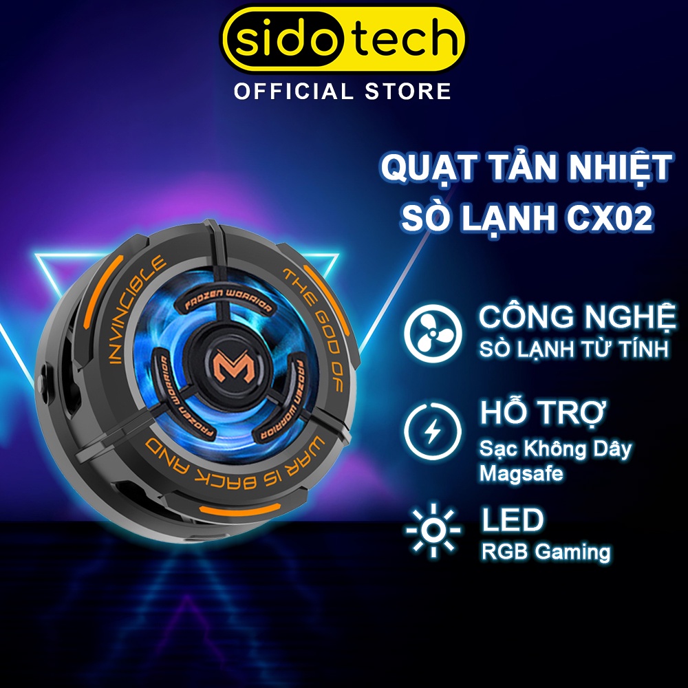 Quạt tản nhiệt điện thoại sò lạnh SIDOTECH MEMO CX02 hỗ trợ sạc không dây magsafe LED RGB gaming có nam châm từ tính