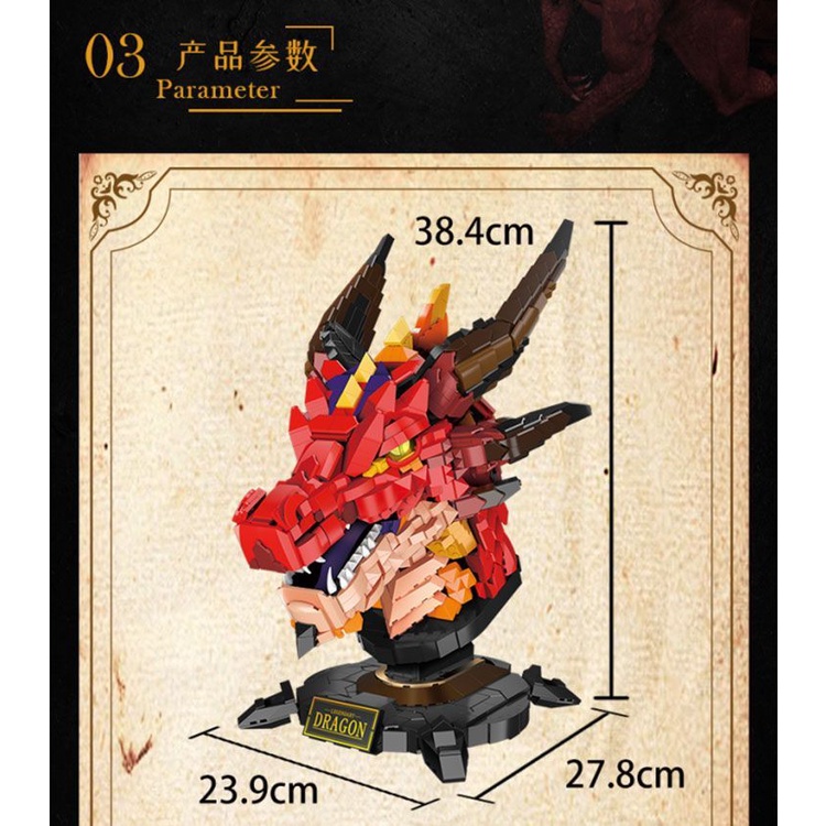 Đồ chơi Lắp ráp Mô hình đầu rồng LN1008 Legendary Dragon Moc Creative Series Fire Dragon Ornaments