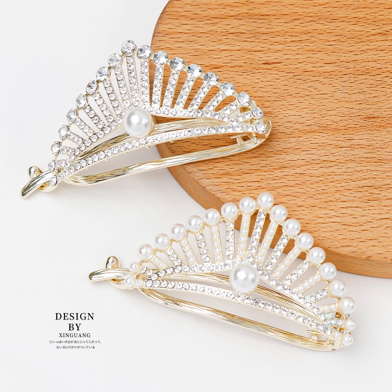 Kẹp Tóc Hình Vương Miện Đính Ngọc Trai Thời Trang Cho Nữ