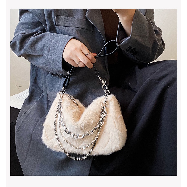 Túi Xách Đeo Vai Phủ Bông Phối Dây Xích Thời Trang Mùa Thu Mới 2022 Dành Cho Nữ