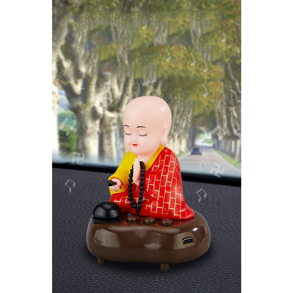 Tượng Chú Tiểu Gõ Mõ Sài Bằng Điện đầu gật gù-USB- Phật Giáo-Vật Phẩm Phong Thuỷ Thờ Cúng-trang trí trên ôtô.'