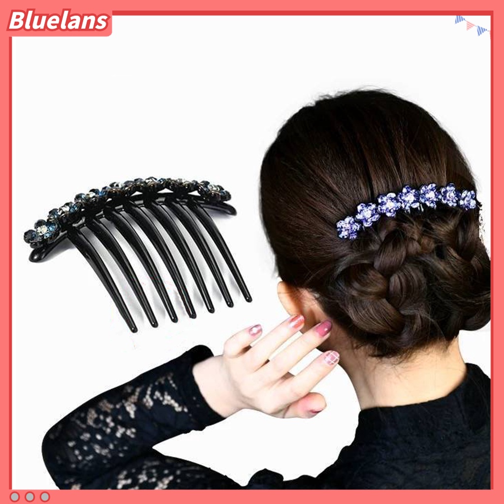 Lược Cài Tóc 7 Răng Đính Đá Trang Trí Hoa Xinh Xắn Chống Trượt 48h