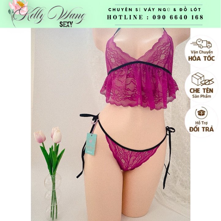 Hinh thật Bộ lót ren cột dây - Set ren xuyên thấu gợi cảm - KELLYWANG