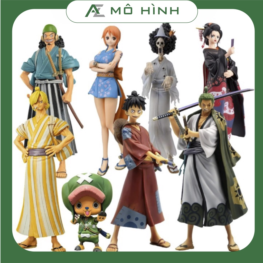 Mô hình One Piece team mũ rơm Luffy Zoro Sanji Robin Nami Usopp Brook Chopper  ở wano, figure anime one piece dễ thương