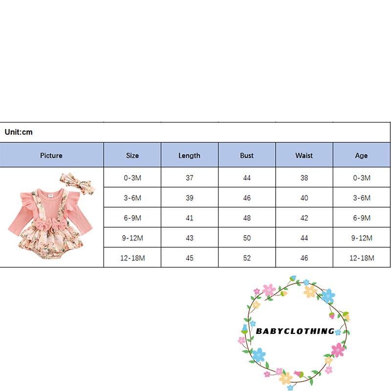 Set 2 Món Áo Thun Tay Dài & Váy Yếm In Hoa & Băng Đô Quấn Đầu Cho Bé Gái