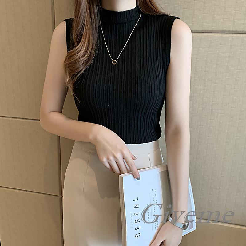 Áo Dệt Kim Nữ Sát Nách Cổ Cao Màu Sắc Thanh Lịch