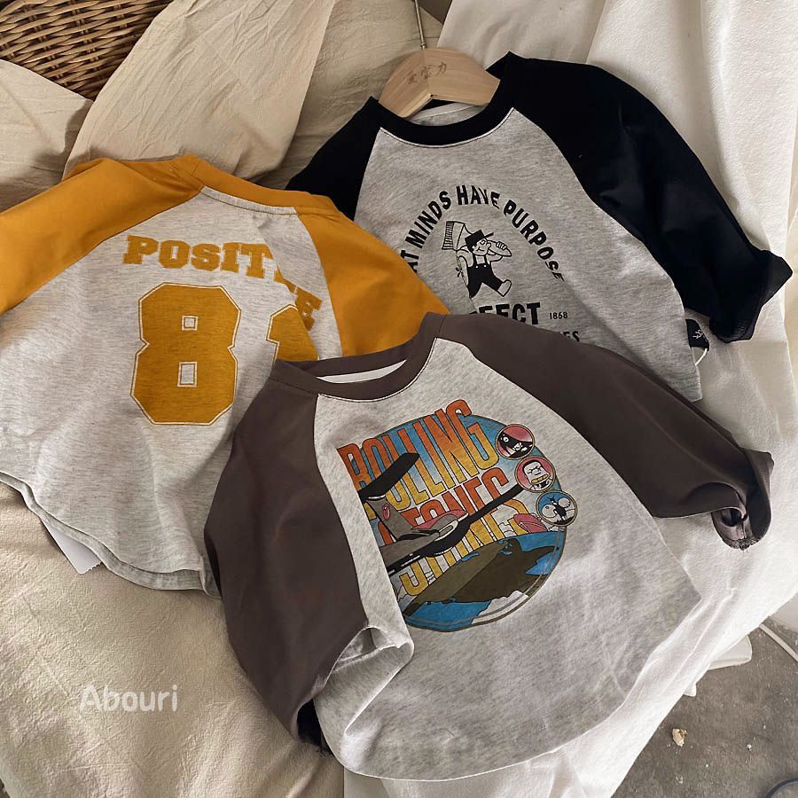 Áo Thun Cotton Raglan Mềm Mại Thân Thiện Với Da Dễ Phối Đồ Thời Trang Hàn Quốc 2022 Cho Bé Trai Bé Gái