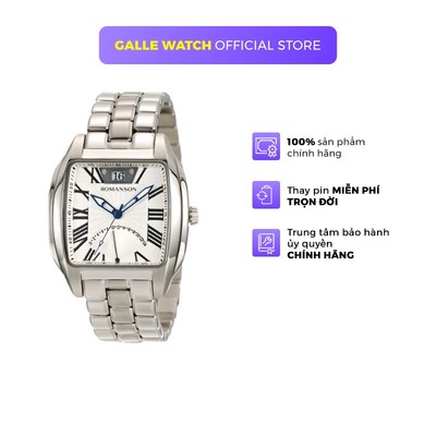 Đồng hồ Romanson Men Watch TM1273MWWH nam mặt chữ nhật kính chống xước, máy Thụy Sĩ, dây thép cao cấp chính hãng