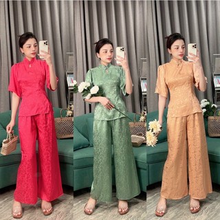Đồ lam đi chùa # mẫu 1 nút lụa gấm # quần áo nữ