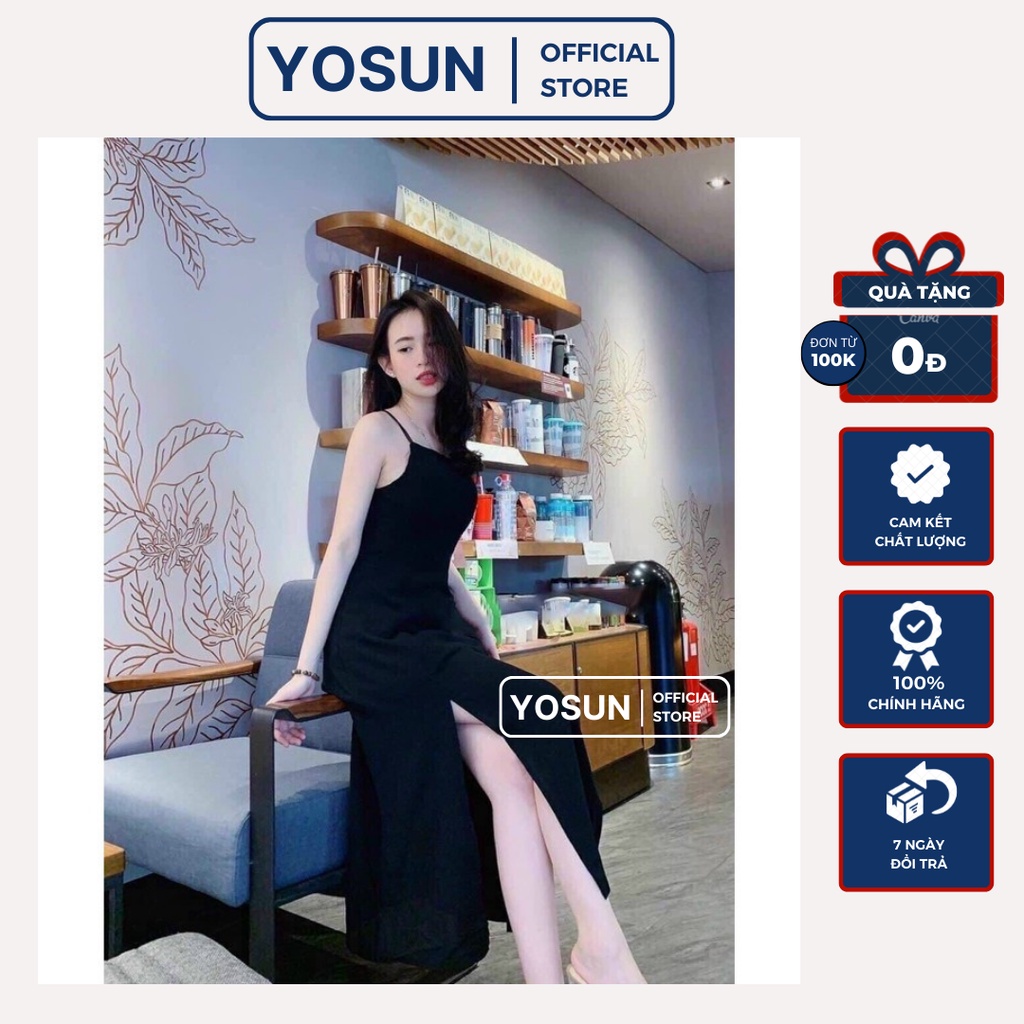 Đầm Nữ Maxi Đi Biển Hai Dây Xẻ Tà Quyến Rũ, Váy Nữ Dạo Phố Đi Chơi Dáng Xòe Dài Sang Chảnh Màu Đen