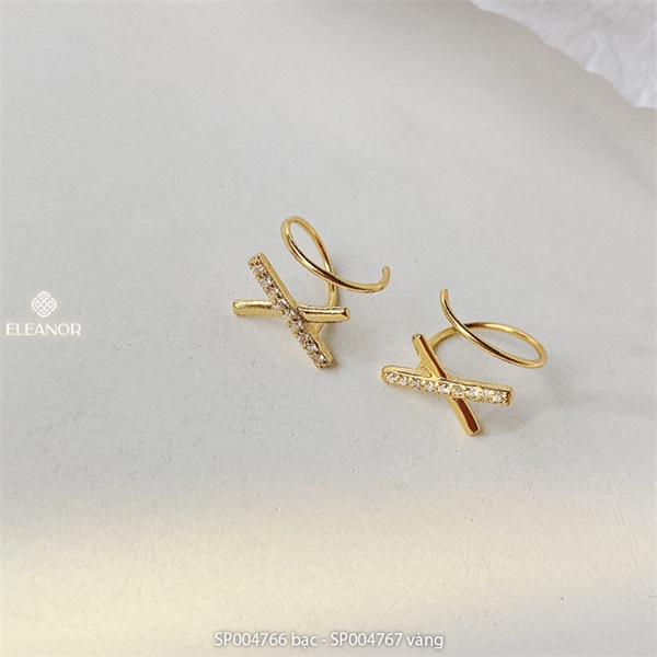 Bông tai nữ chữ X Eleanor Accessories nhỏ xinh đính đá phối vòng cung phụ kiện trang sức 4766
