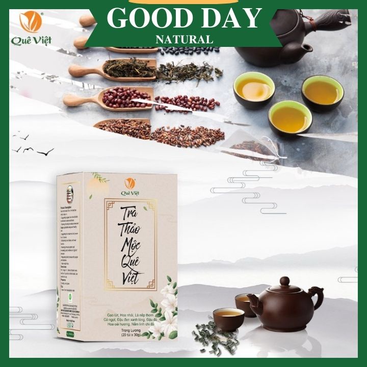 COMBO 2 HÔP Trà thảo mộc Quê Việt - Mát gan, ngủ ngon, giảm căng thẳng mệt mỏi, nguyên liệu hữu cơ