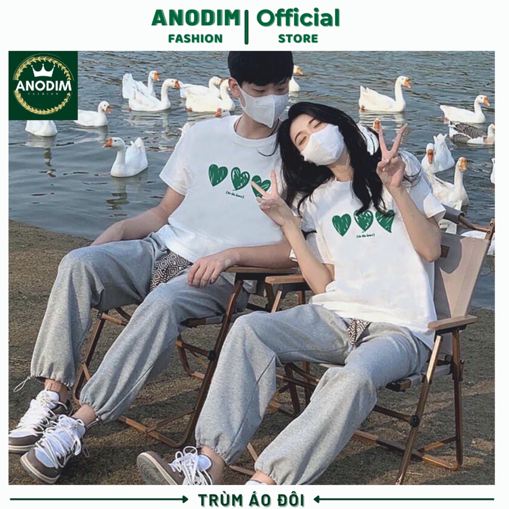 Áo đôi đẹp dễ thương, áo thun in hình 3 trái tim ngang đáng yêu