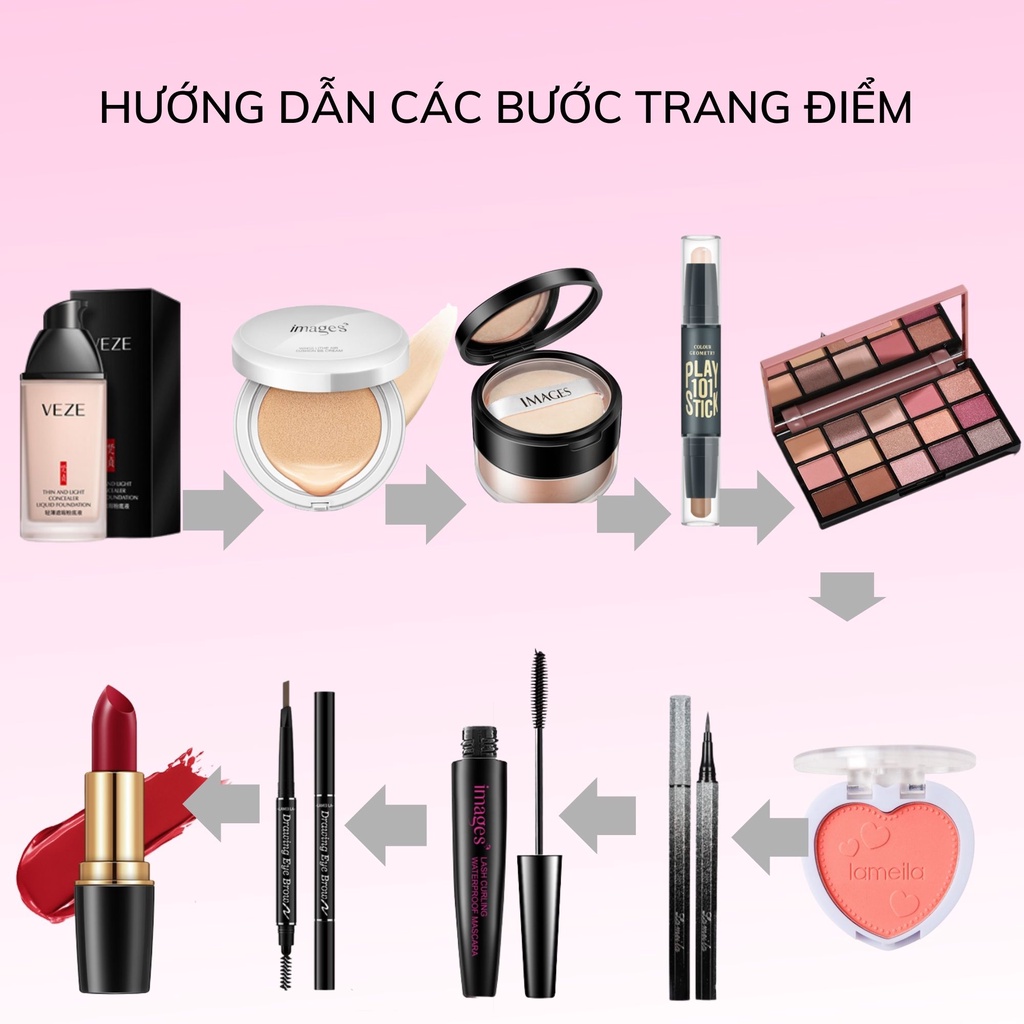 Bộ Trang Điểm Đầy Đủ 10 Món tặng túi zip Makeup Trang Điểm Cá Nhân Chuyên Nghiệp Nội Địa Trung Chính Hãng Thuleeshop | BigBuy360 - bigbuy360.vn