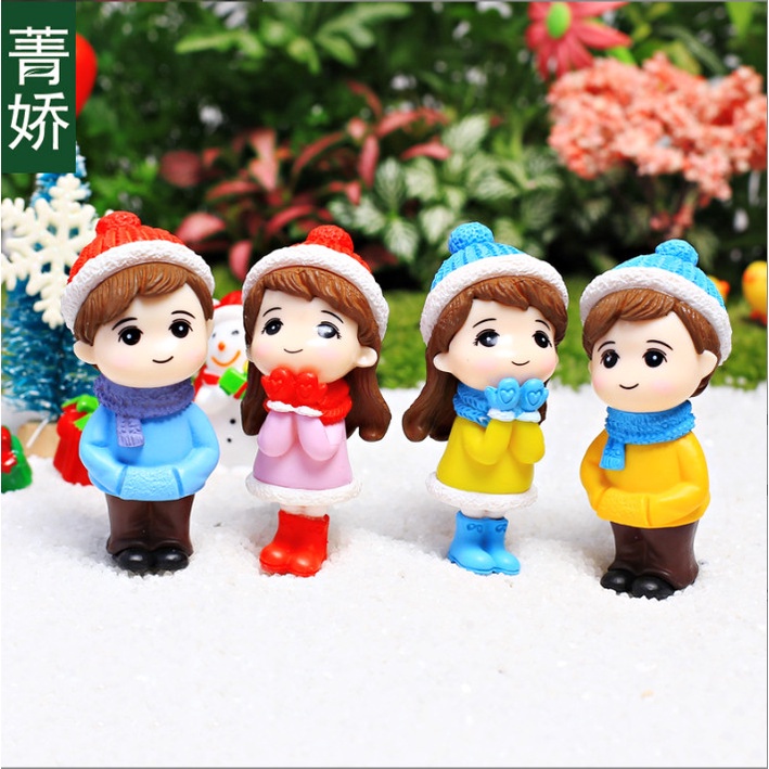 Tiểu Cảnh - Cặp đôi bé trai gái mùa đông làm tiểu cảnh terrarium/ mô hình trang trí giáng sinh, noel