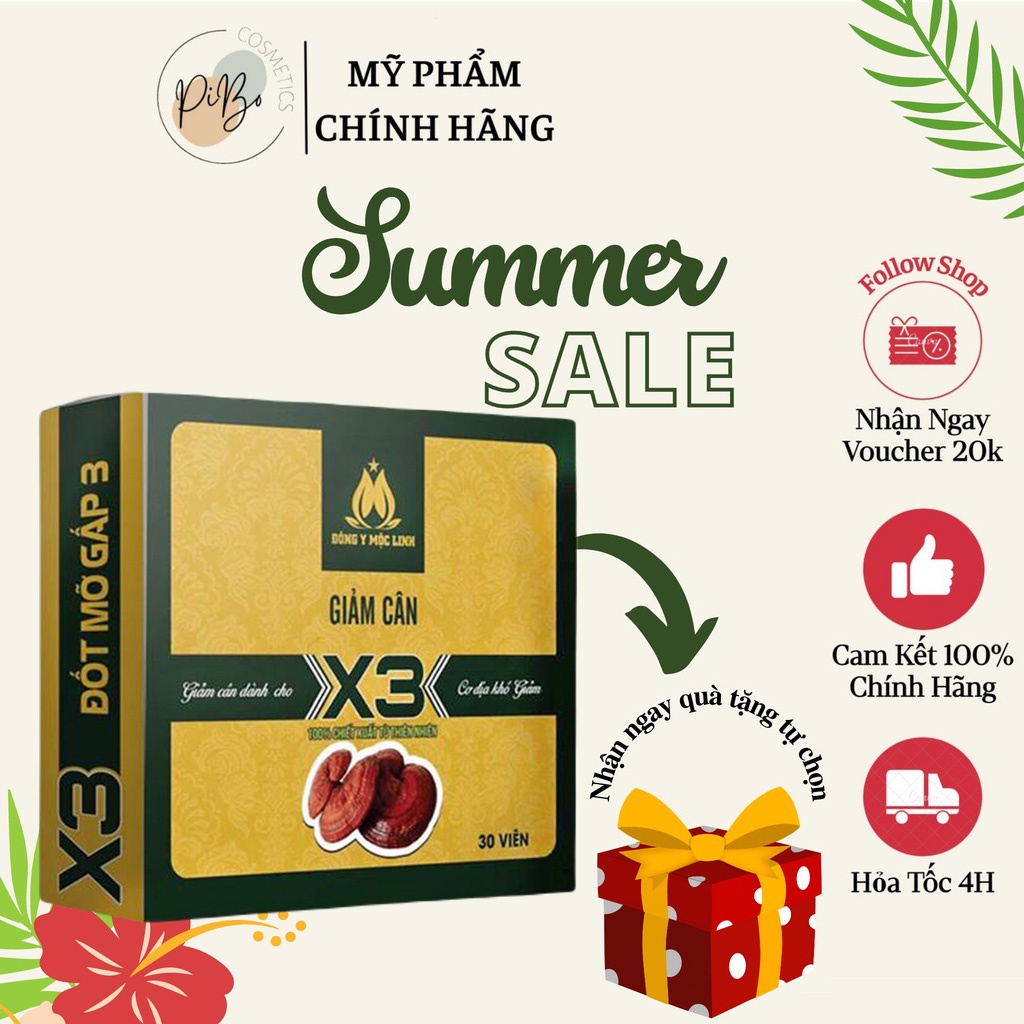 Giảm Cân slim X3 Đông Y Mộc Linh viên uống giảm cân nhanh cấp tốc trà thảo mộc không phải thuốc giảm cân