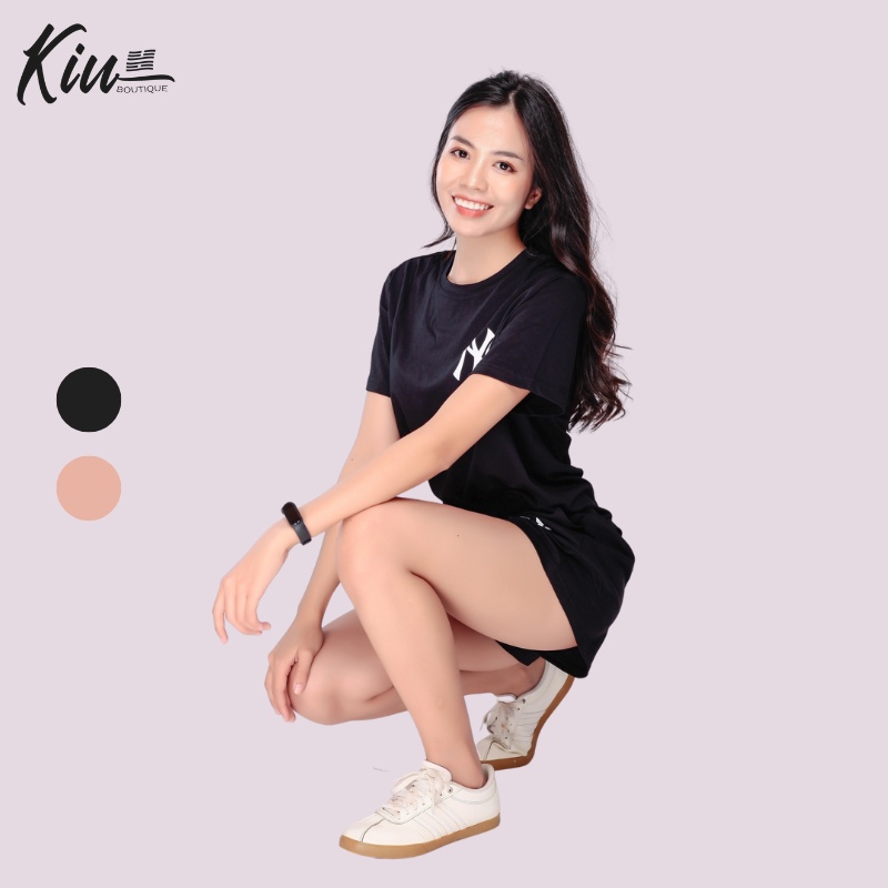 Set thun nữ tay ngắn cổ tròn chất thun Cotton 4 Chiều In Chữ Thời Trang Kiu Boutique BMN-NY