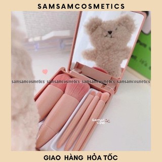 🧸 hộp cọ 5 cây kèm gương soi pink brush set 🧸