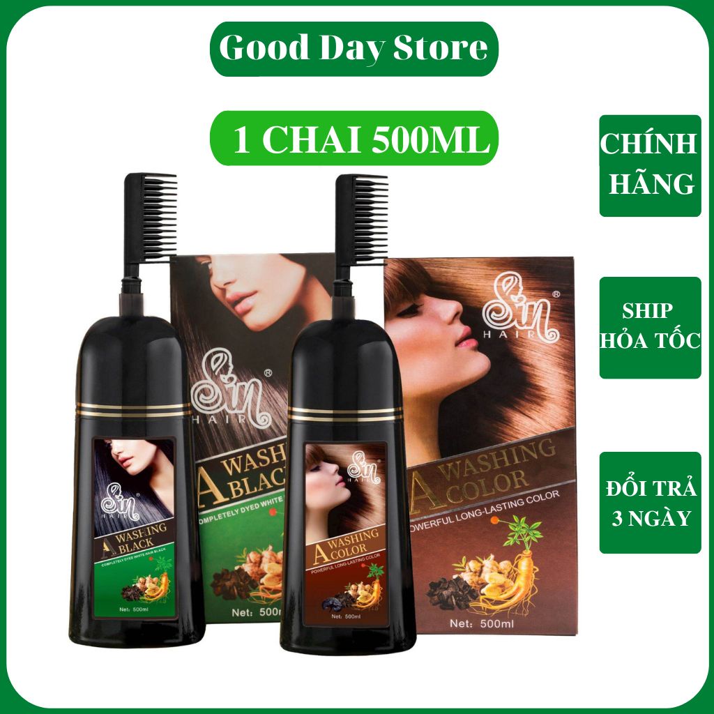 Dầu gội phủ bạc Sin Hair,dầu gội đen tóc Sin Hair mẫu mới 2022 có lược,1 chai 500ml màu nâu và đen
