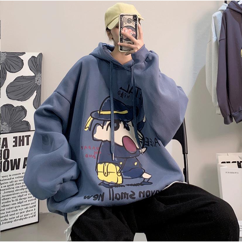 Áo Sweater Dáng Rộng Cổ Tròn Tay Dài In Hình Cậu Bé Bút Chì Shin Thời Trang Mùa Thu Cho Nam Và Nữ
