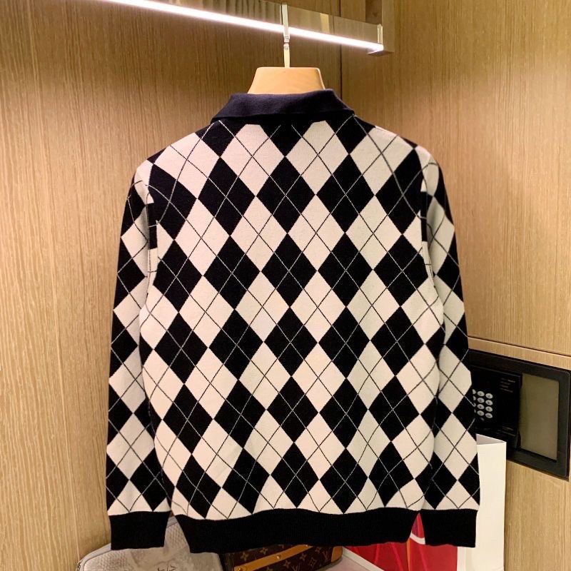 Áo len dài tay nam, áo len nam phong cách Châu Mỹ thiết kế sọc tứ giác sang trọng lịch sự phù hợp với Thu / Đông 2022