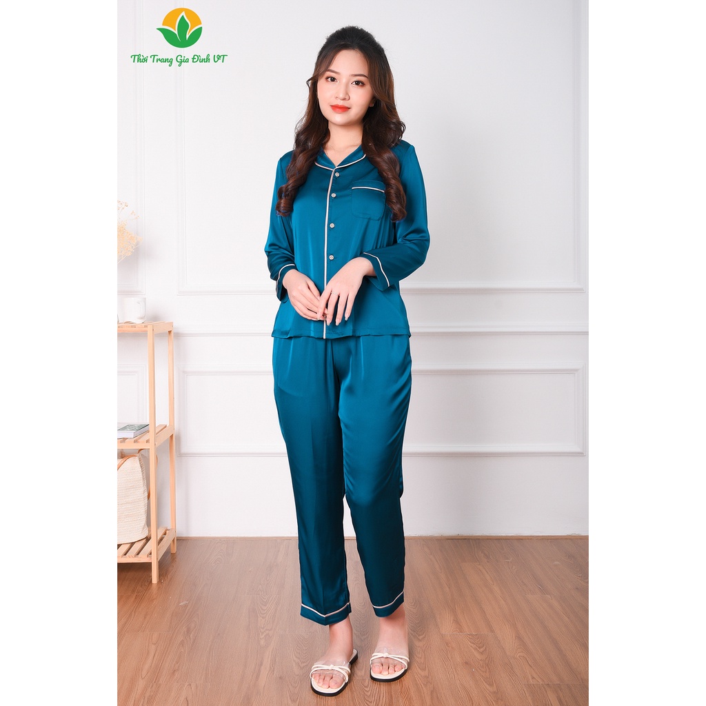 [Mã FATOP12 giảm 30K đơn 150K] Đồ bộ pijama lụa mặc ở nhà nữ Việt Thắng, quần dài, áo dài tay - B50.2203