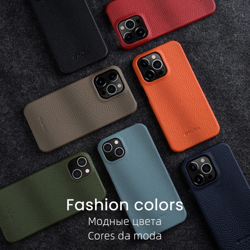 Ốp Điện Thoại Da Bò Thật Cho iPhone 14 Pro Max Plus leather Phone Case Luxury Business Bao Da Điện Thoại Cao Cấp Ốp Lưng Cam Đỏ