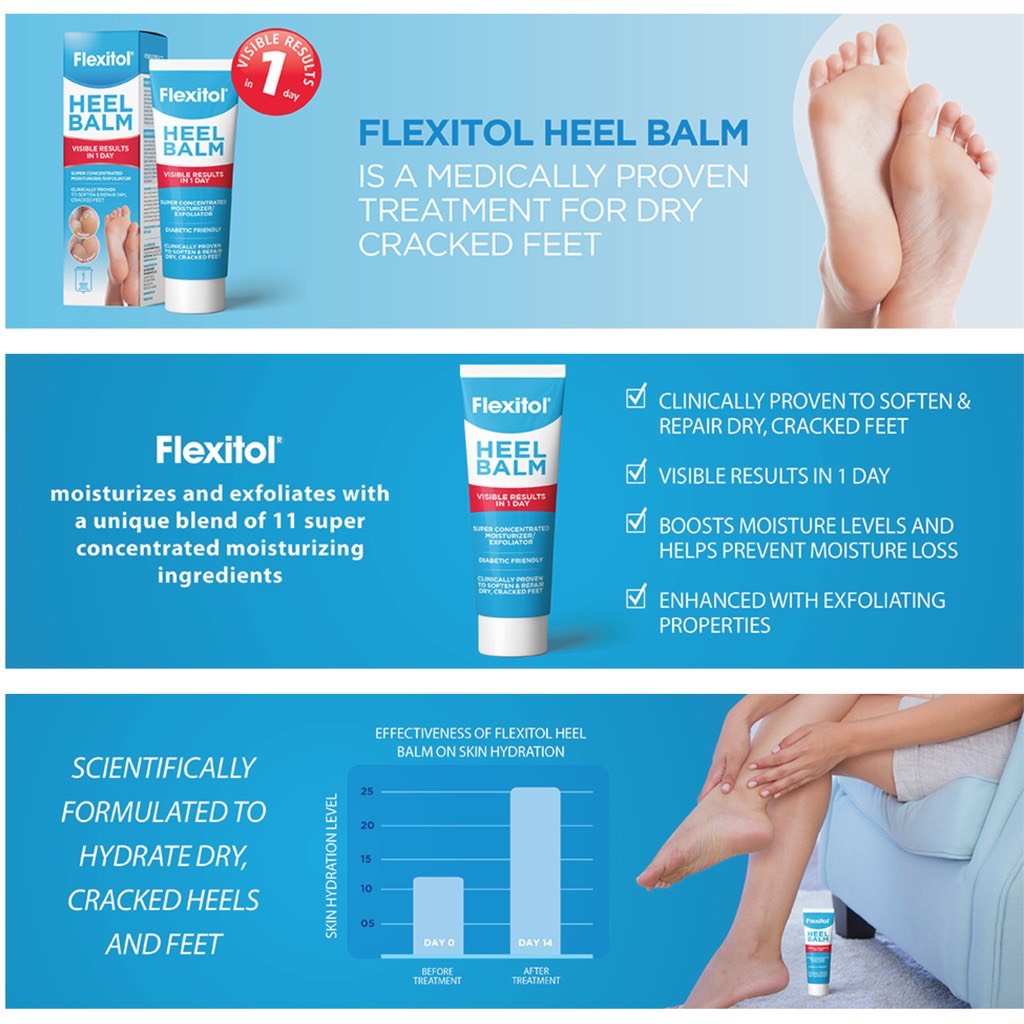 Kem làm liền nứt nẻ bàn chân, nứt nẻ gót chân  Heel Balm flexitol , Hiệu quả sau 1 ngày, 112gam, USA