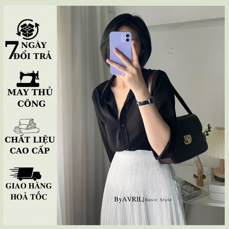 Áo sơ mi nữ màu đen dài tay dáng suông kiểu Hàn Quốc form rộng chất mát không nhăn mã AAS452 | BigBuy360 - bigbuy360.vn