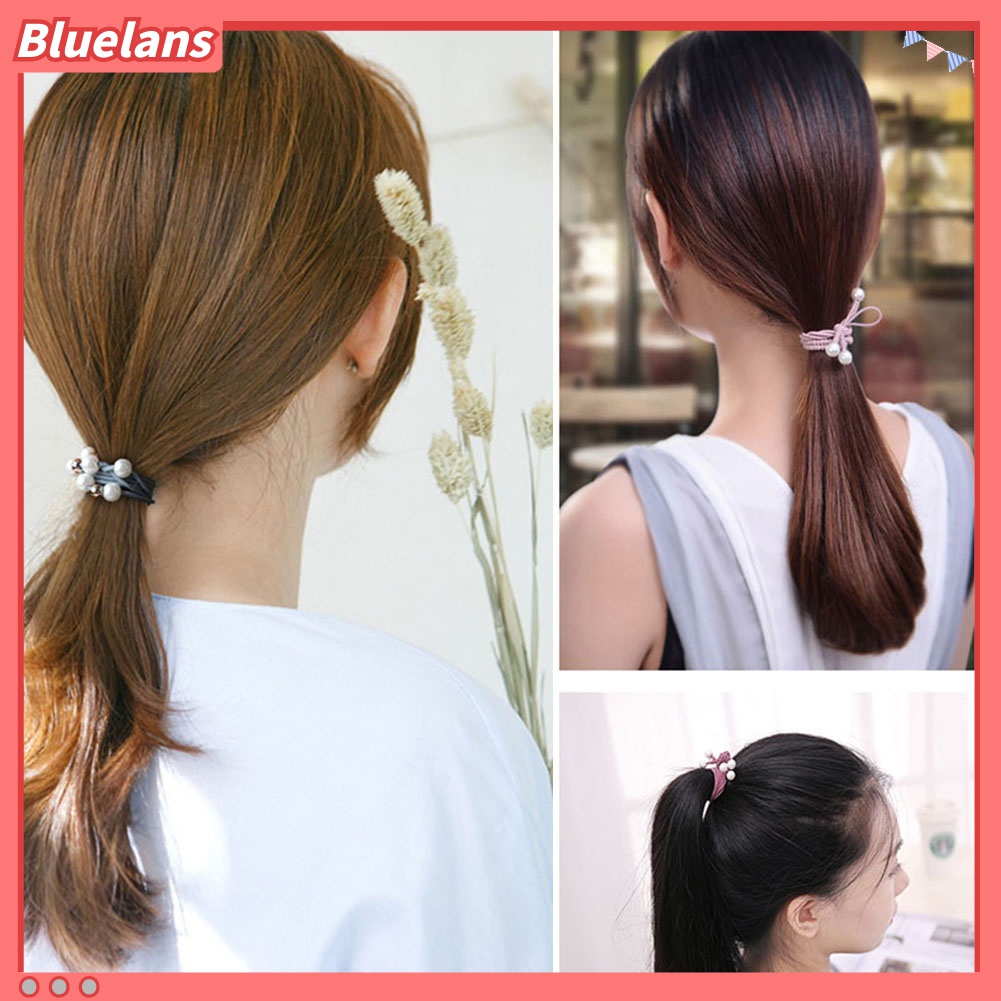 Set 12 Dây Cột Tóc Co Giãn Đính Nơ / Ngọc Trai Giả 48h Cho Nữ Giá Đỡ