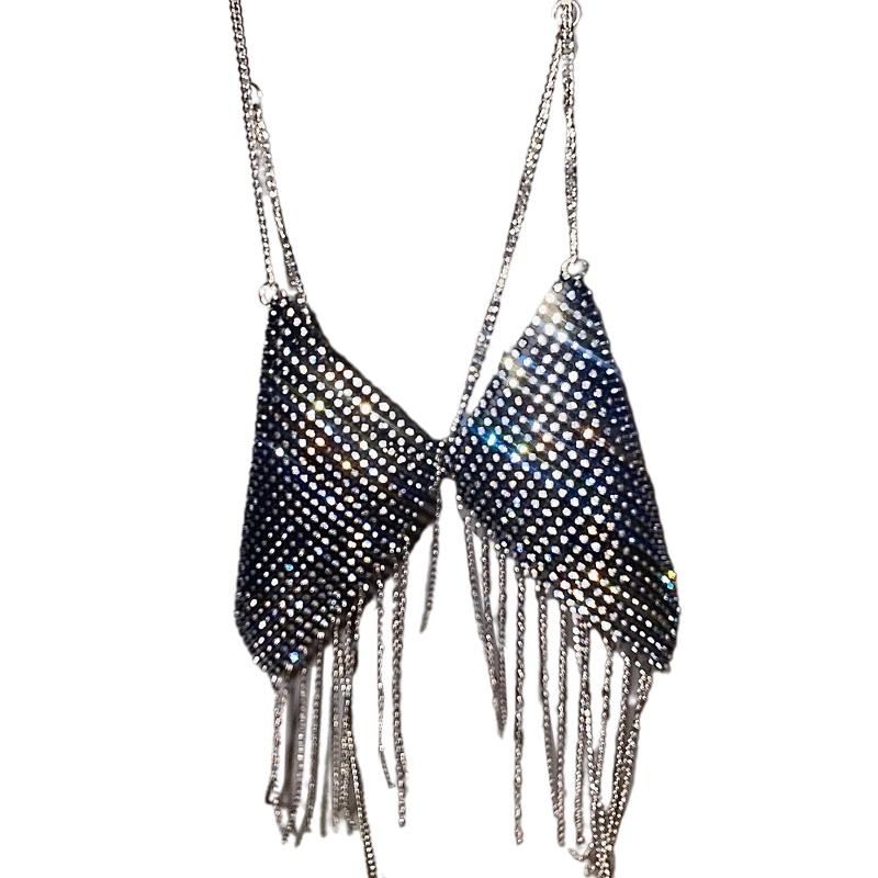 Brroa Áo Ngực Dây Xích Tua Rua Đính Đá Pha Lê Lấp Lánh Quyến Rũ Cho Nữ Đi Tiệc Bãi Biển H
