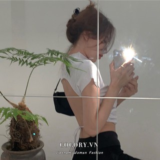 Cocorygirl Áo croptop tay ngắn thiết kế hở lưng quyến rũ