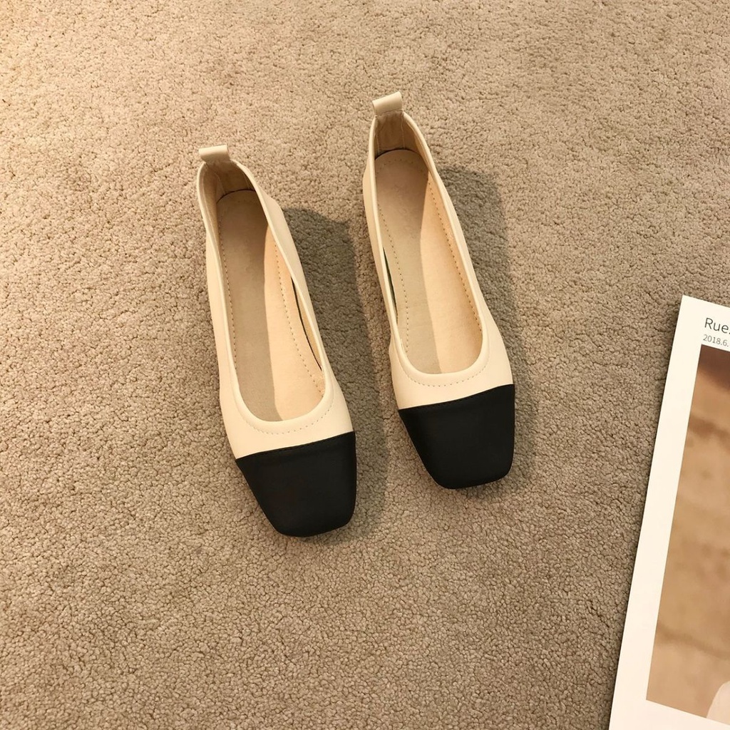 Giày Búp Bê Gót Thấp Mũi Vuông Bằng Da Mềm Thời Trang Mùa Hè Cho Nữ