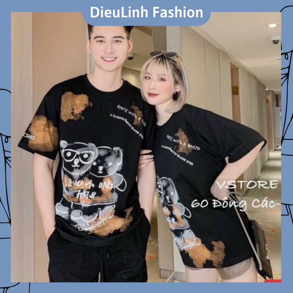 Áo Thun Cặp Đôi Nam Nữ Cổ Tròn DieuLinh Fashion vải Cotton co giãn 4 chiều dày dặn tay ngắn nhiều màu