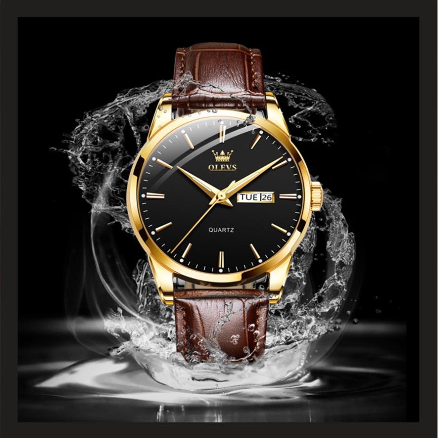 Đồng hồ nam Olevs đường kính 39mm, dây đeo da thoáng khí, hiện đại thanh lịch, chống thấm nước 30m