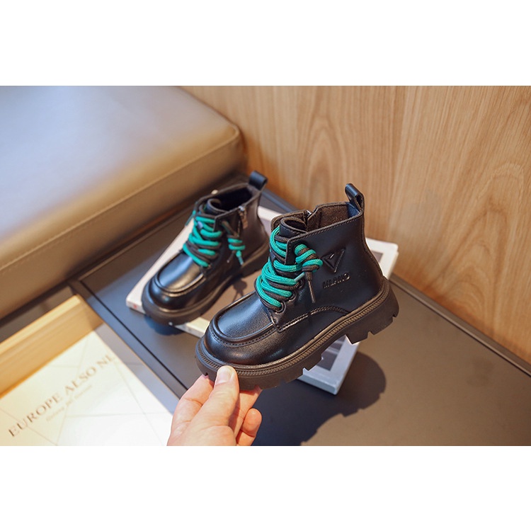 Giày Bốt Da PU Cổ Cao Đến Mắt Cá Chân Thời Trang Xuân Thu 2022 Cho Bé Trai Và Bé Gái