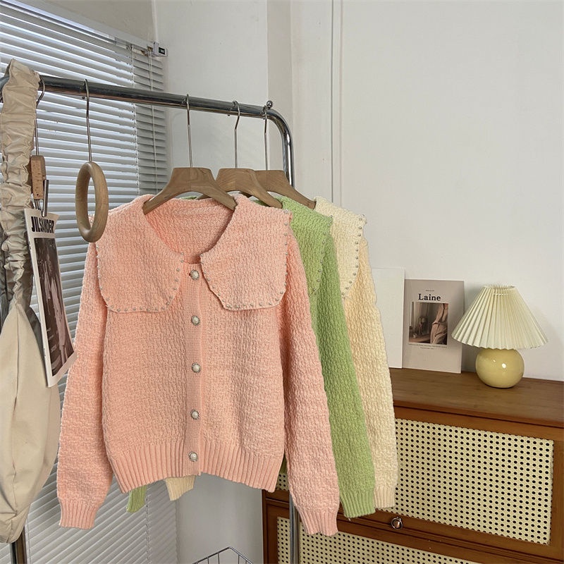Áo Khoác Cardigan Dệt Kim Cổ Búp Bê Dáng Rộng Kiểu Hàn Quốc Thời Trang Thu Đông Cho Nữ