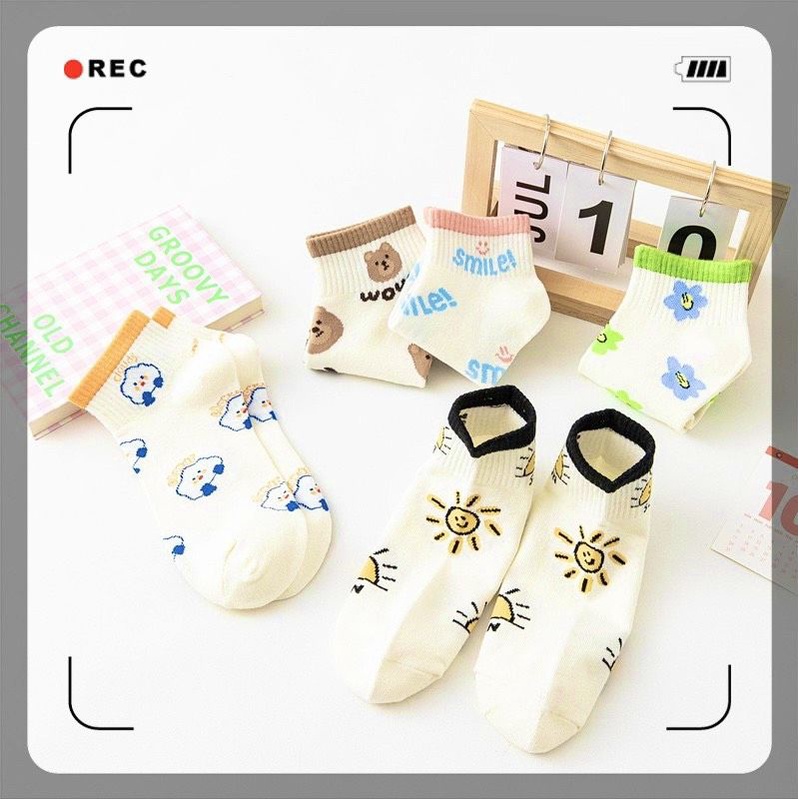 ❤Combo 5 Đôi Tất❤Vớ Chân Nữ Cotton In Hình Kute