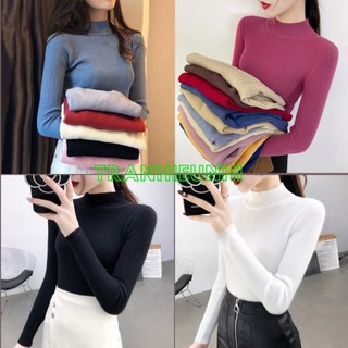 Áo len gân cổ 3 phân Áo Len Nữ Áo Len Tăm 3 Phân Mềm Mịn Ấm Thu Đông Dáng Ôm Body Cổ 3 Phân Hàng Quảng Châu Cao Cấp