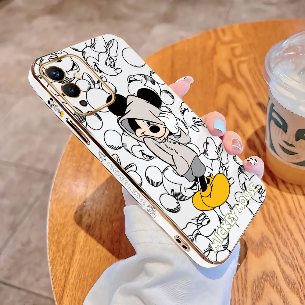 Ốp Điện Thoại Vuông Mềm Mạ Hình Chuột Mickey Có Dây Đeo Cho Infinix Note 12 Pro 4G 5G Note12 Vip Smart 6 Plus