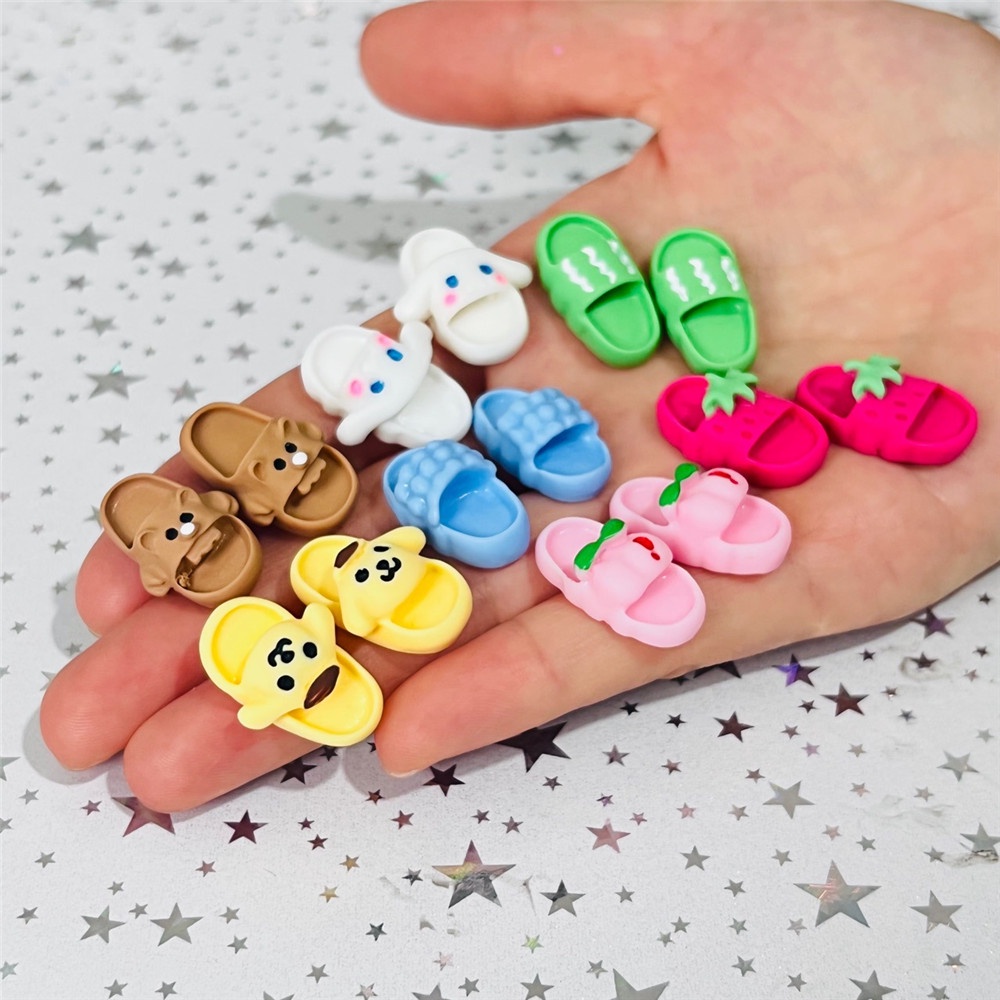 Bộ 10 Chiếc Dép Nhựa Resin Hình Thỏ / Hoa Hoạt Hình Trang Trí Điện Thoại / Sổ Tay DIY