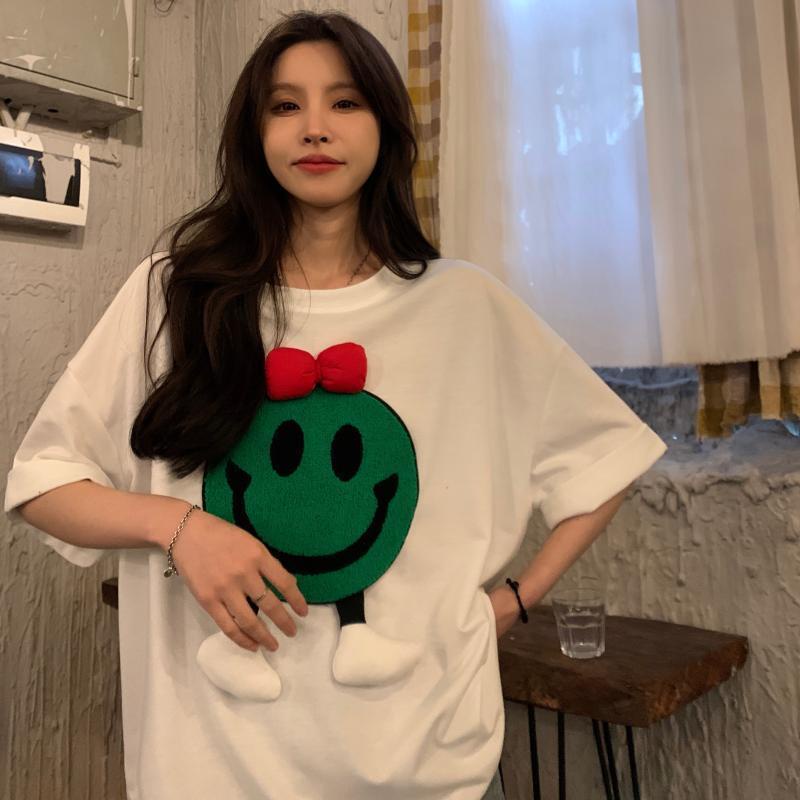 Áo Thun Thêu Họa Tiết Hoạt Hình Xinh Xắn Theo Phong Cách Mùa Hè Hàn Quốc Dành Cho Nữ /