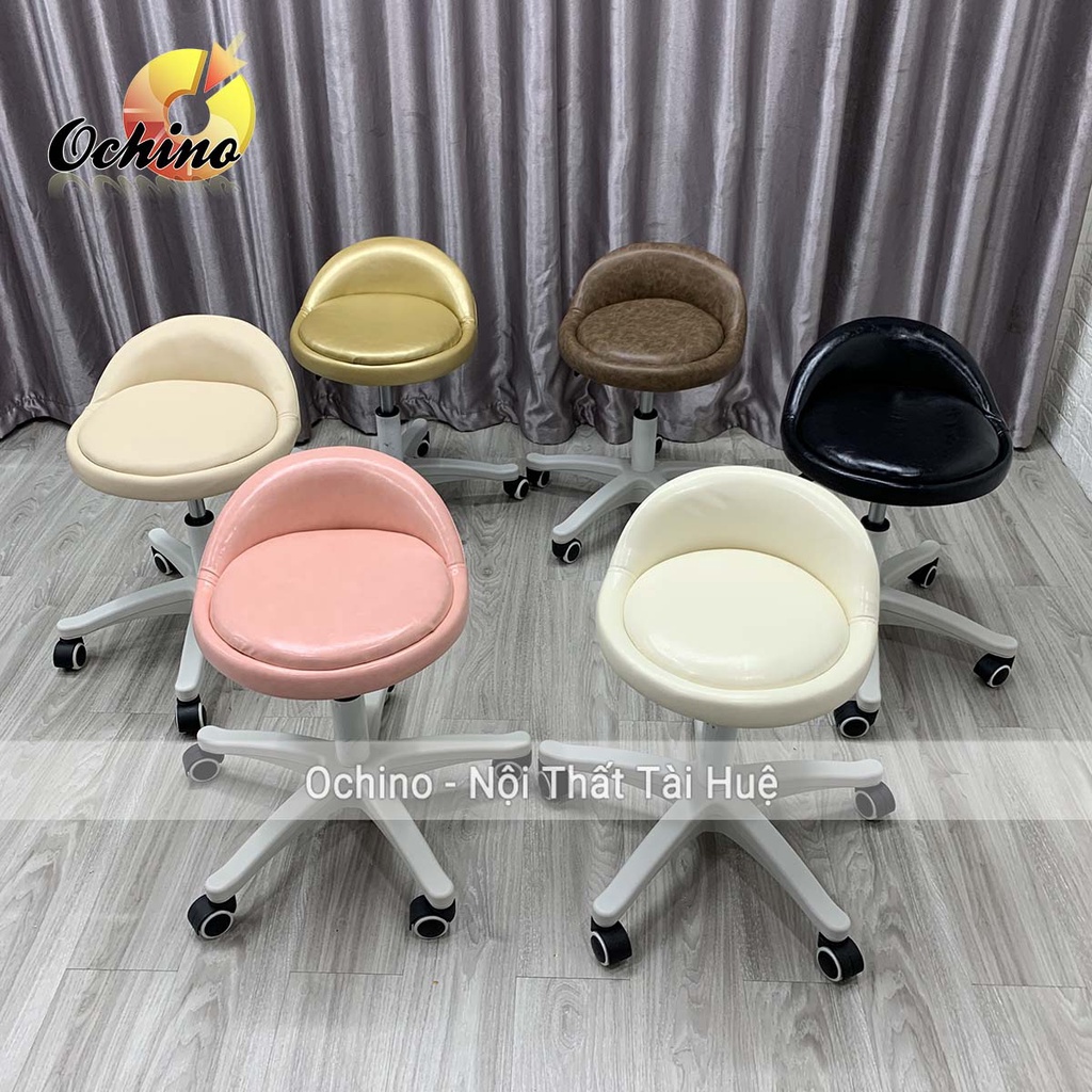 Ghế Xoay Văn Phòng, Ghế Spa Phun Xăm  Mẫu Tựa Thấp Chân Nhựa Trắng ( Hàng Có Sẵn)