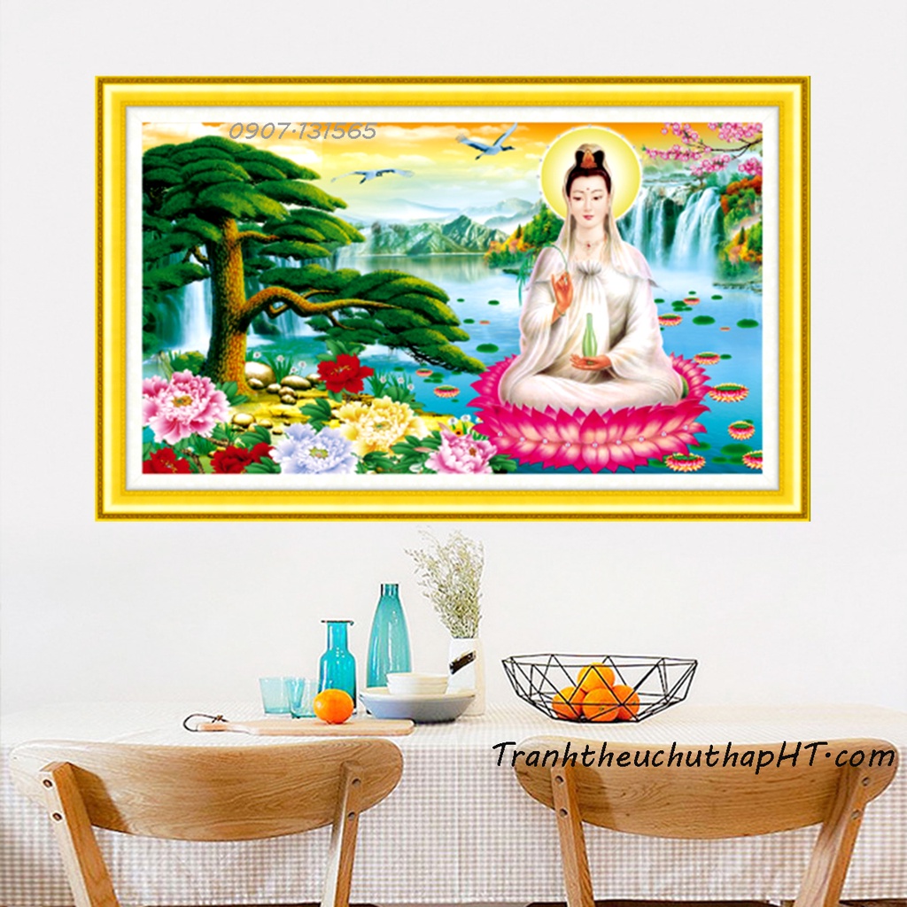 Tranh thêu chữ thập Phật bà Quan Âm - Tự thêu