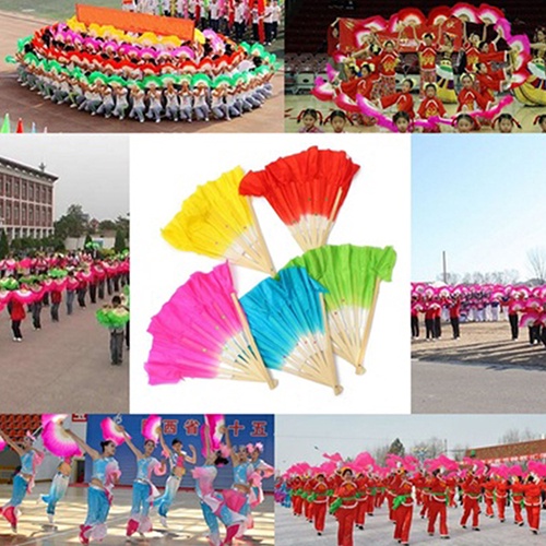 Quạt Múa Bụng Bằng Lụa Tay Cầm Bằng Tre Nhân Tạo Phong Cách Trung Hoa