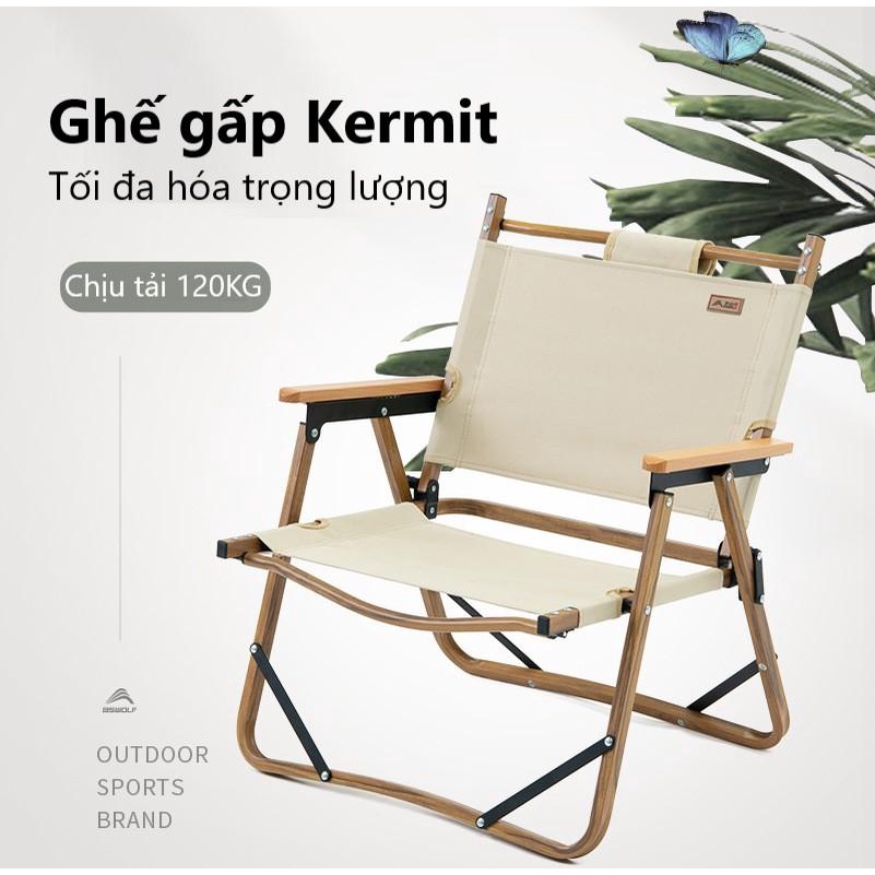 Ghế gấp Kermit cắm trại BSWOLF YZ007. Camping, dã ngoại, câu cá. Vải Oxford 600D. Khung nhôm vân gỗ. Siêu nhẹ. Kèm túi.
