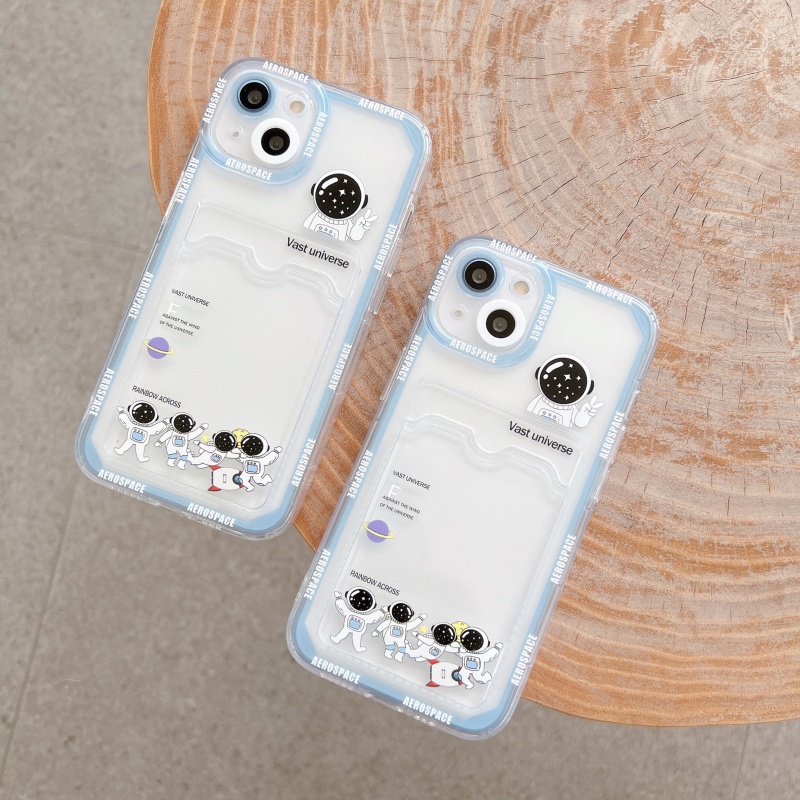 Ốp Điện Thoại Mềm Chống Sốc Dạng Ví Đựng Thẻ Hình Phi Hành Gia Cho iPhone 11 12 13 14 Pro XS Max X Mini 7 8 Plus Giá Đỡ