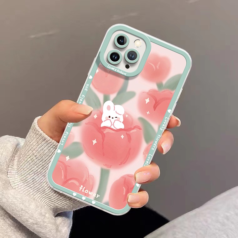 Ốp Điện Thoại TPU Silicon Mềm Trong Suốt Chống Sốc Hình Thỏ Hồng Cho IPhone 14 13 6 6S 7 8 14 Plus X XS XR 12 11 Pro Max