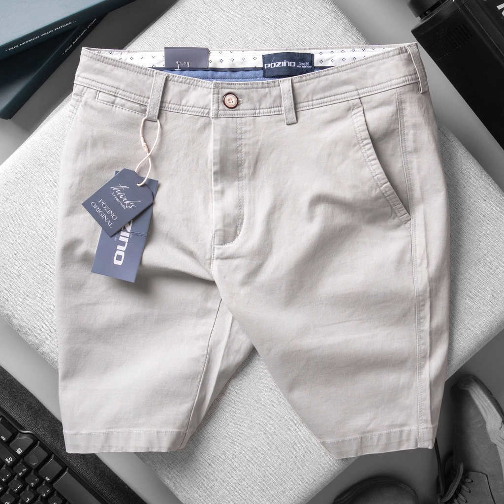 Quần Short Kaki POCCO Màu Xám trắng, Quần short nam chất vải mềm mịn thoáng mát, form Regular Fit - POZINO